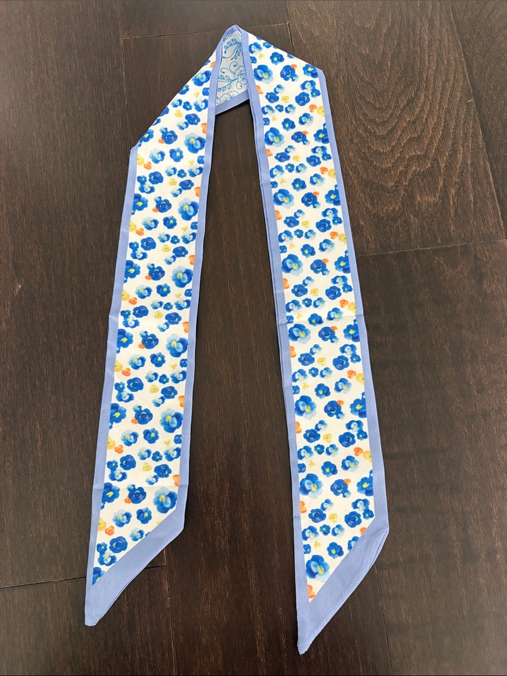 Blue Floral Twilly Scarf for hair/purse Lightweight Hair & Accessory Ribbon NWOT